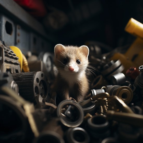 A marten gnaws on a cable in the engine compartment of a car