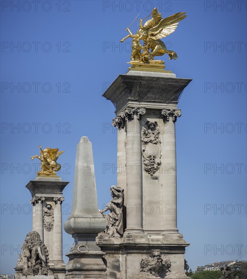 Columns and gilded sculptures on the Pont Alexandre III
