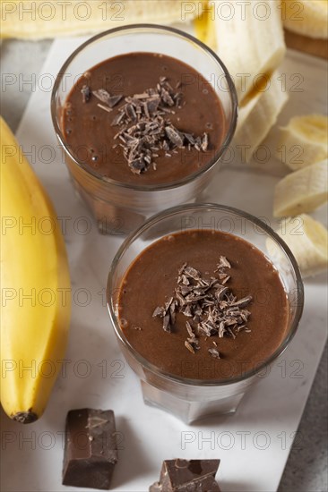 High angle chocolate bananas smoothie