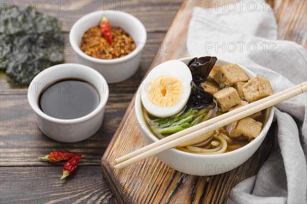 Homemade ramen soup soy sauce with jalapenos