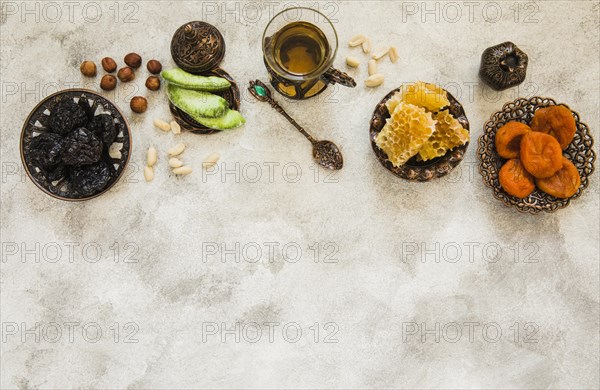 Tea glass with dried fruits honeycomb