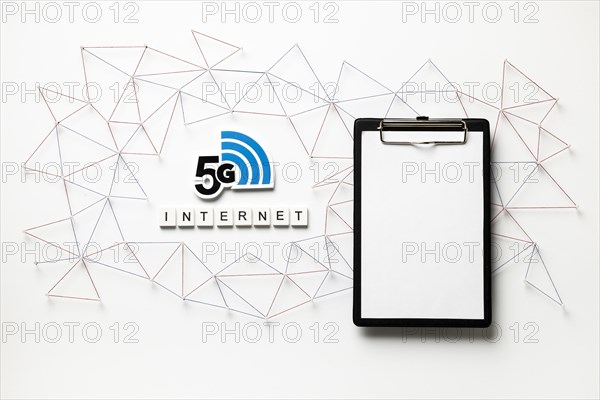 Top view 5g wi fi symbol clipboard