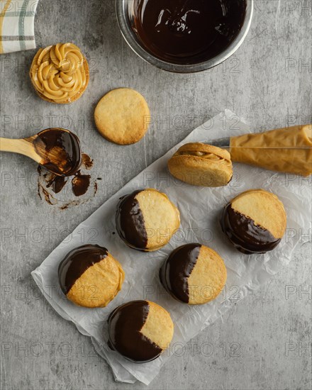 Top view alfajores with chocolate