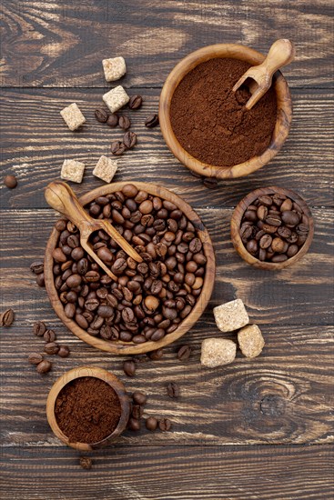 Top view coffee concept wooden table