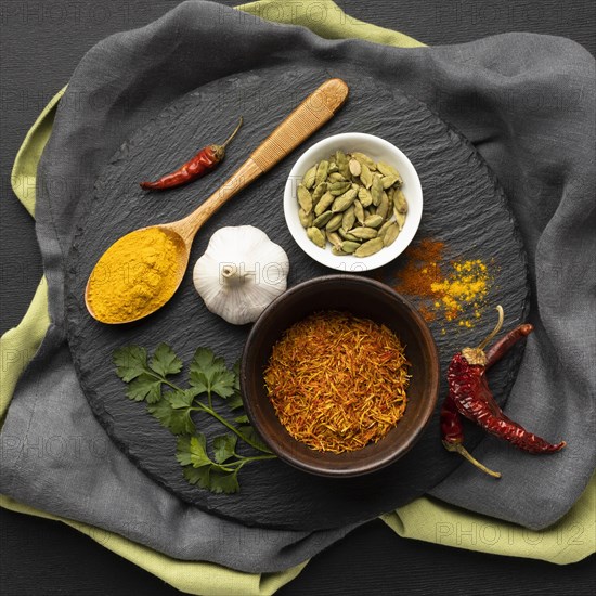 Top view food seasoning arrangement