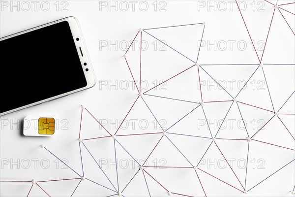 Top view internet communication network with smartphone sim card