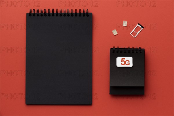 Top view notebooks with sim card
