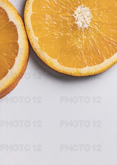 Top view orange slices with copy space