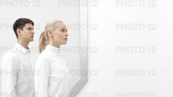 Woman man wearing white clothes