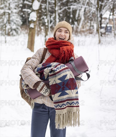 Woman with backpack portrait