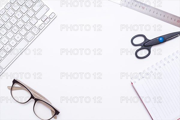 Workplace with keyboard supplies