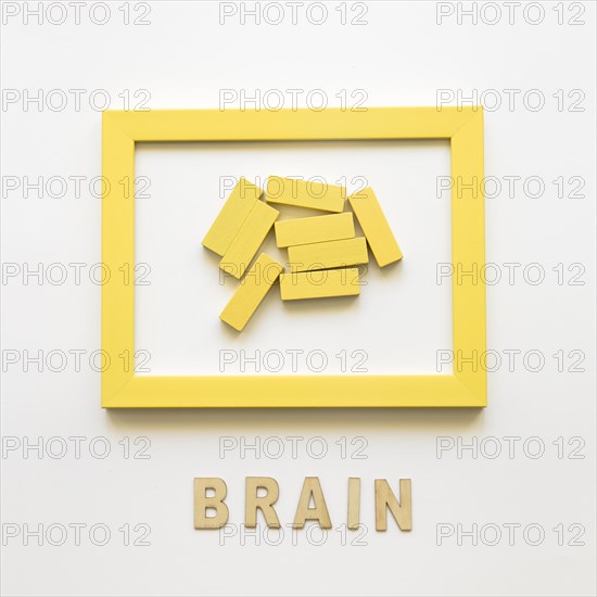 Yellow frame with wooden blocks near brain word