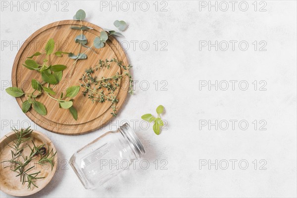 Arrangement zero waste products marble background with copy space
