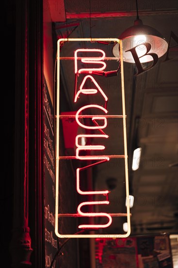 Bagels sign neon lights delicious snacks