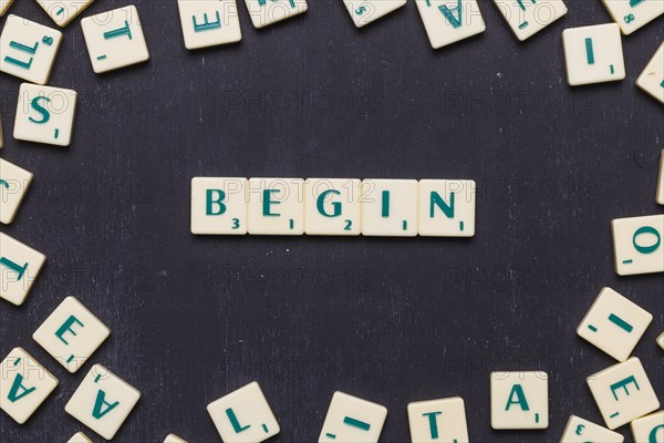 Begin word arranged with scrabble letters