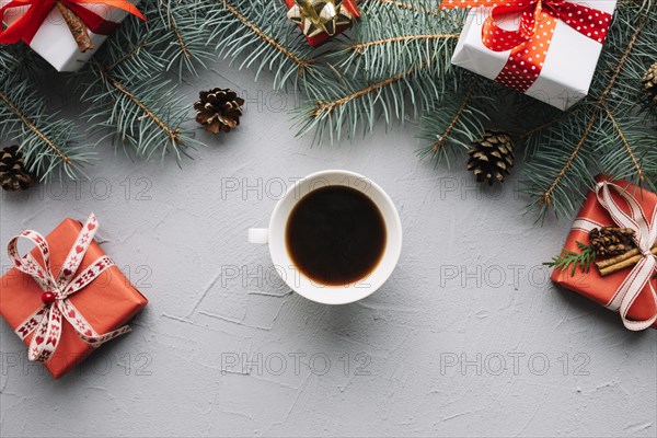 Christmas composition with coffee middle