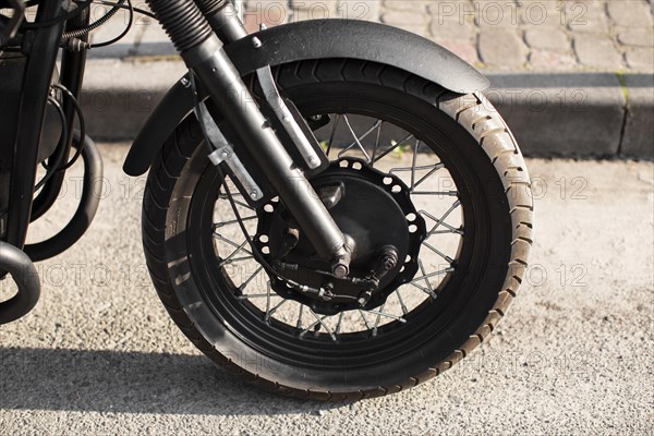 Close up front motorcycle wheel