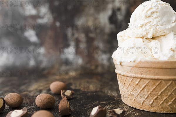 Close up ice cream with nuts