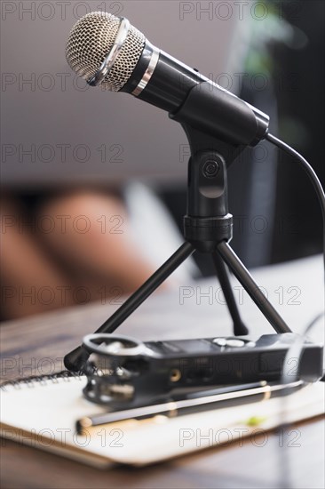 Close up microphone used journalism