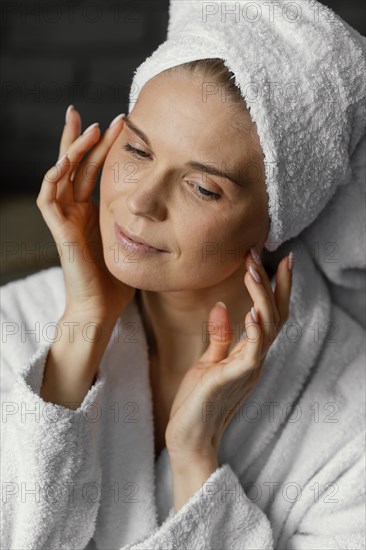 Close up woman with towel head