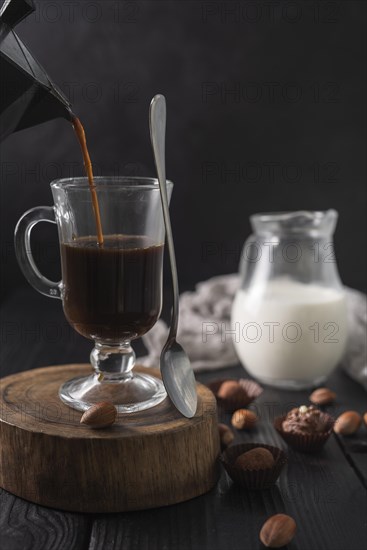 Coffee glass with milk truffles