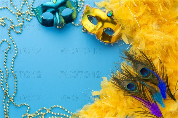 Colorful carnival masks with copy space