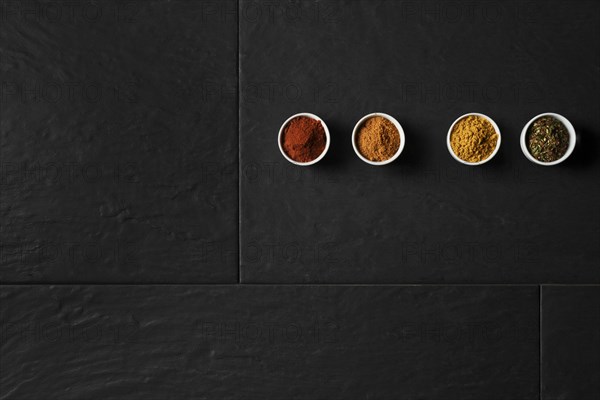 Copy space bowls with condiments