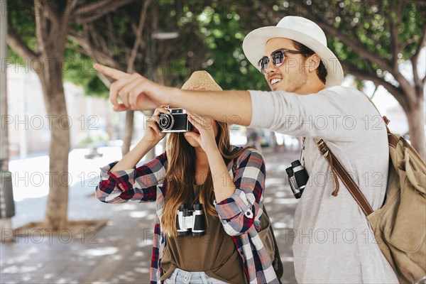 Couple travelling taking s