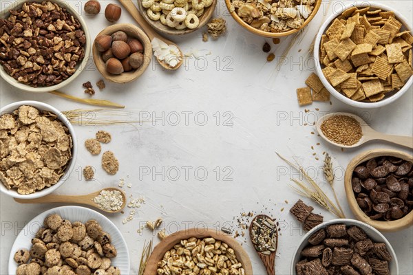 Flat lay assortment breakfast cereals