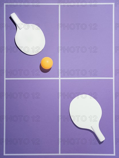 Flat lay badminton paddles ball