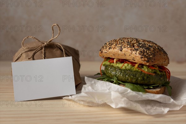 Front view burger with delivery package