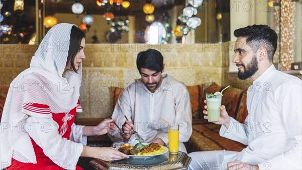 Group friends arab restaurant