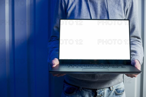 Hacker presenting laptop template