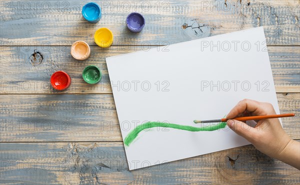 Hand drawing white paper with green watercolor brushstroke