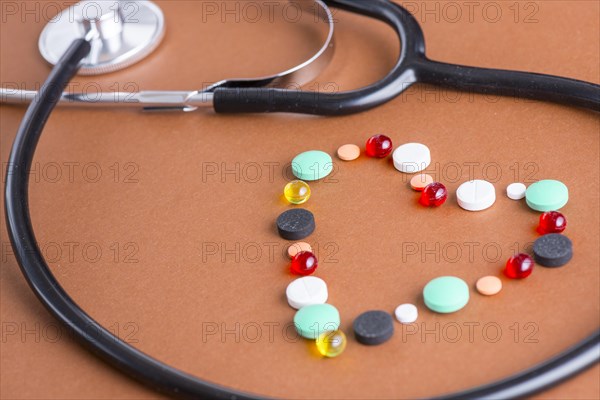 Heart from drugs near stethoscope