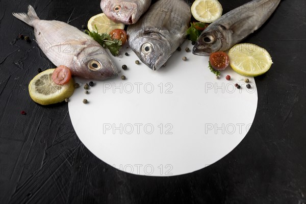 High angle fish with plate lemon