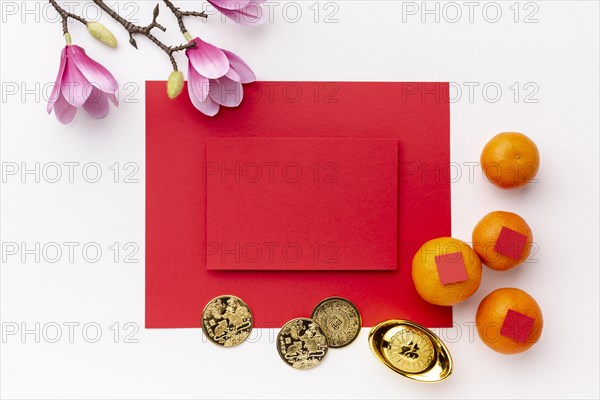 Magnolia coins with card mock up chinese new year