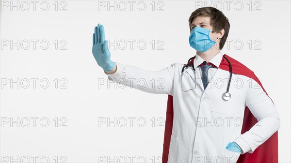 Man with mask protection glove