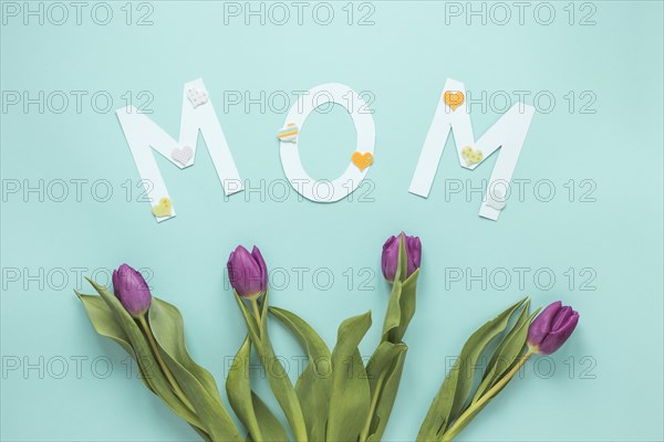 Mom inscription with tulips table