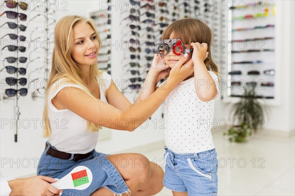 Mother child eye examination