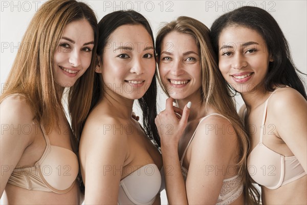 Multiracial group content women bras