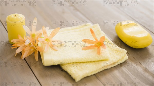 Set hygienic items wooden table