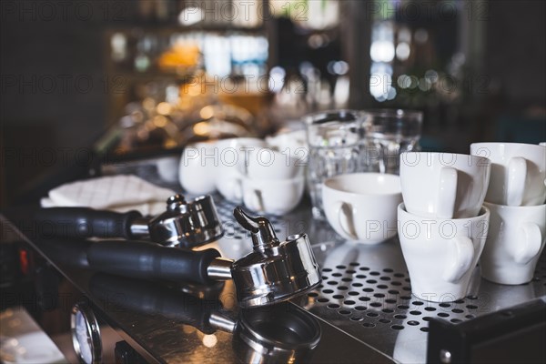 Set white cup espresso scoop coffee bar