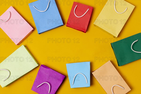 Top view paper bags with copy space