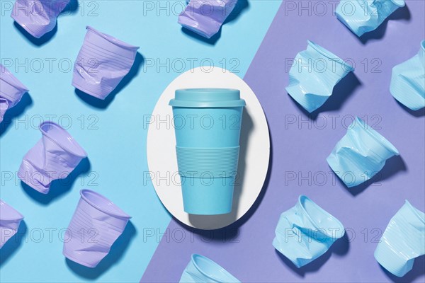 Top view reusable cup with plastic cups