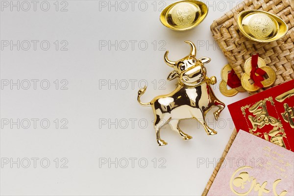 Traditional new year chinese ox copy space white background