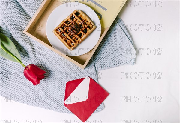 Tray with belgian waffle red tulip scarf