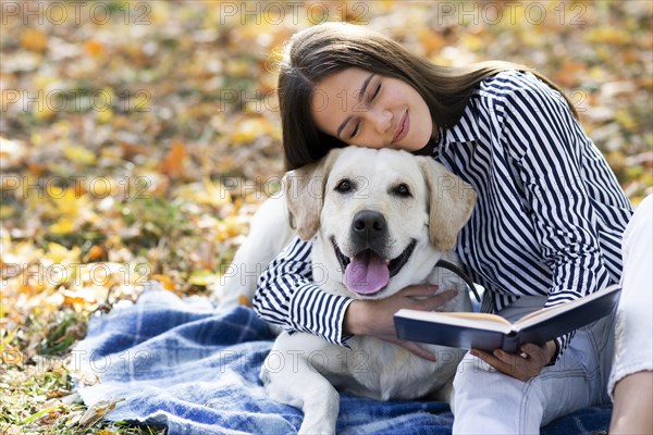 Woman love with her labrador