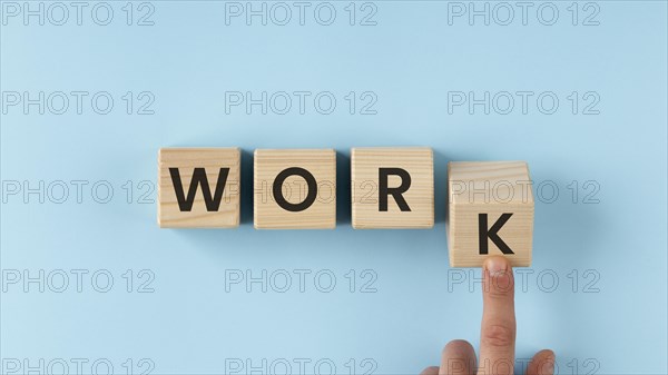 Work word wooden cubes arrangement