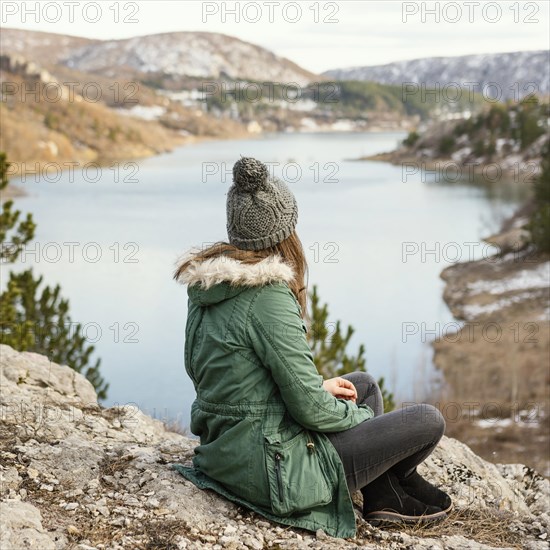 Back view young beautiful woman nature 3